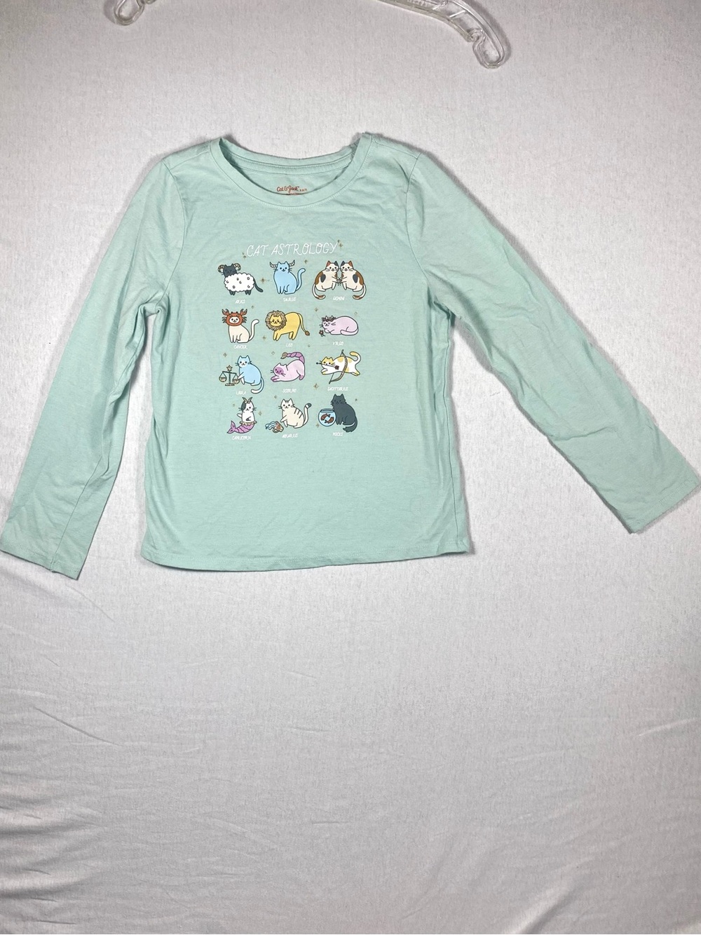 Cat & Jack Girls Size 6 Mint Green Cat Astrology Graphic Long Sleeve Tee